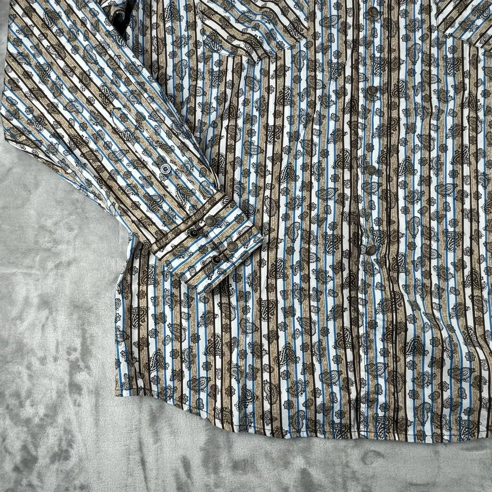 Cinch Modern Fit Snap Button Shirt‎ Men's XL Brown Blue Paisley Striped (1259)